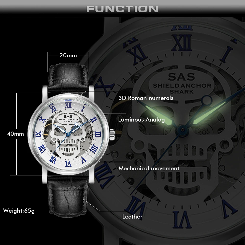Luxury Mechanical Watch Men Skull Watches Luminous Waterproof Men's Fashion Skeleton Wrist Clock relogio masculino | Наручные часы