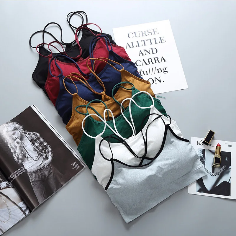 Женский укороченный топ без косточек Bralette Повседневный хлопковый на бретелях