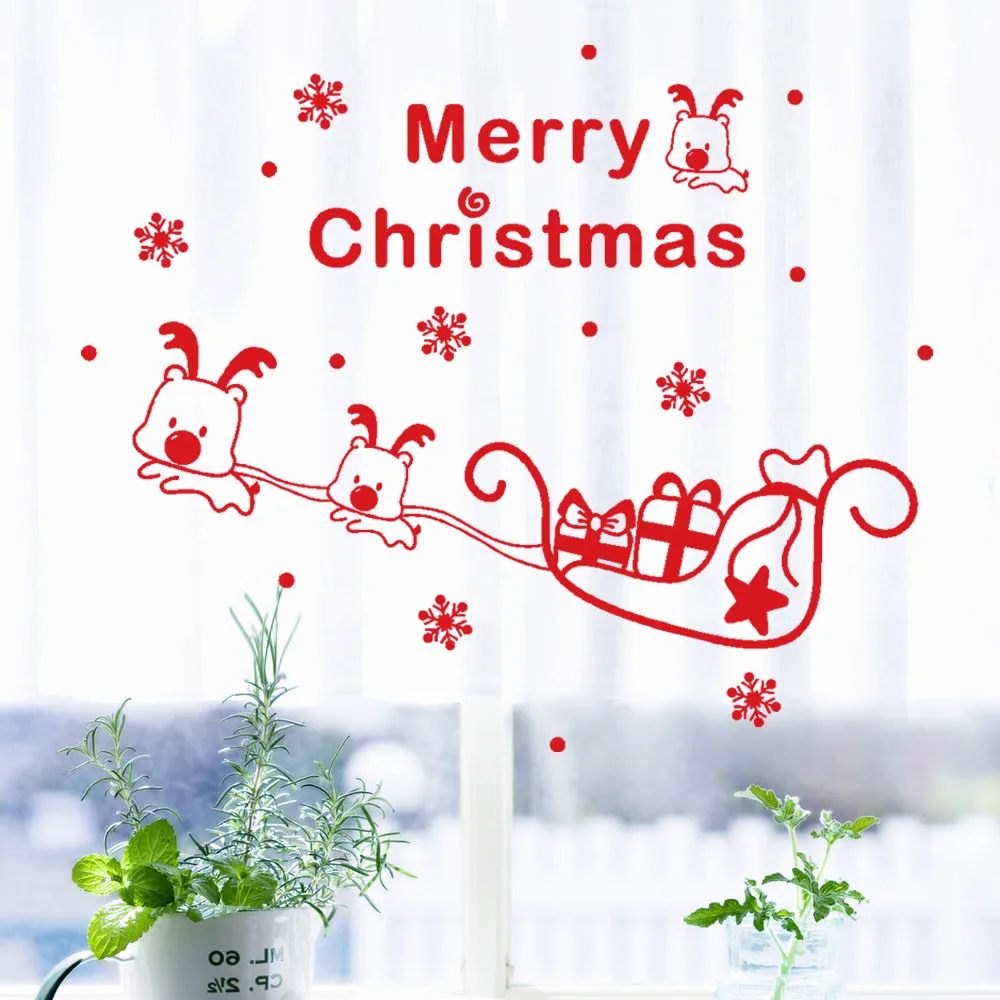 Веселые рождественские наклейки на стену простые Мультяшные милые с оленем