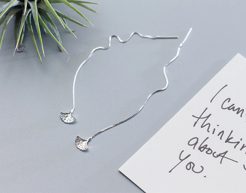 Длинные висячие серьги гинкго билоба Серебряное устройство вдевания нитки A1679 |