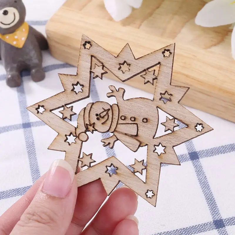 10 шт./компл. с Рождеством Снеговик звезда DIY деревянный кулон подвесное дерево орнамент DIY ремесла вечерние украшения для дома