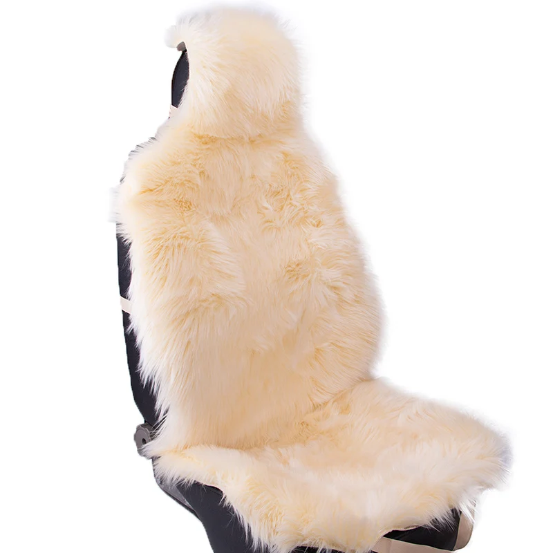 1x Beige Seat Чехлы 1 шт., длинные чехлы для сидений из искусственного меха, универсальные чехлы для автомобильных сидений из искусственного плюша, милые плюшевые подушки для сидений на снегу цвета хаки LFFS02 - Название цвета: 1x Beige Seat