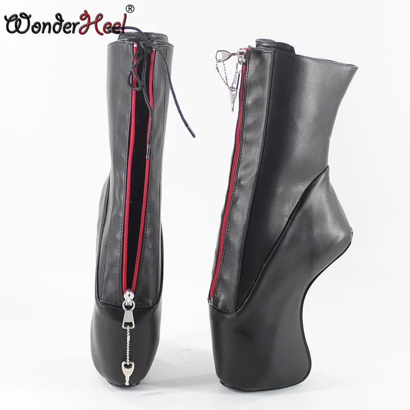 Wonderheel/новые туфли на очень высоком каблуке 7 дюймов, на танкетке, на молнии, матовые, черные, пикантные, на шнуровке, с закругленным каблуком, ботильоны