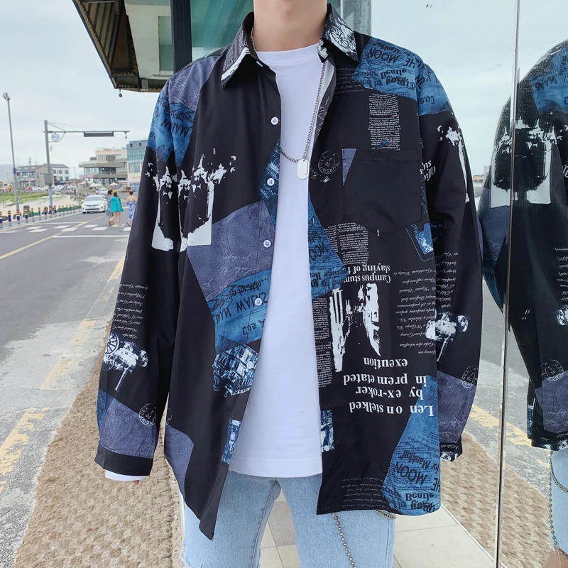 

New Autumn Clothing Trend Shivering Man Long Sleeve hawaiian Thin Shirt Leisure Time Easy streetwear Hip Hop Black