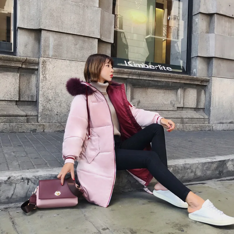 

OLGITUM Velvet Cotton Long Women Winter Parkas Fur Collar Outwear 2019 New Warm Down Padded Loose Hooded Streetwear Coat