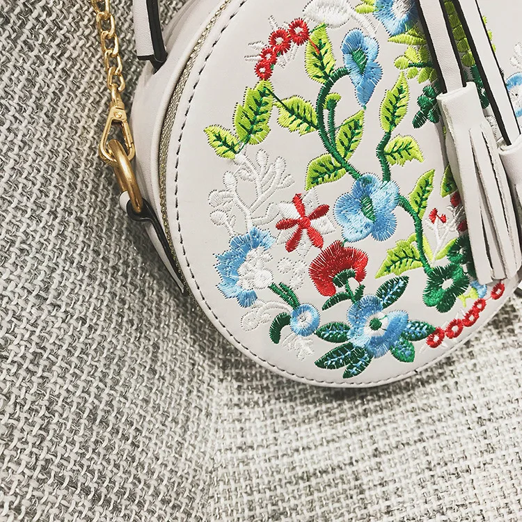 HOCODO женская сумка с вышитыми цветами, круглая маленькая сумка на плечо, модная женская сумка через плечо с кисточками, сумка-мессенджер, дамская сумочка для монет