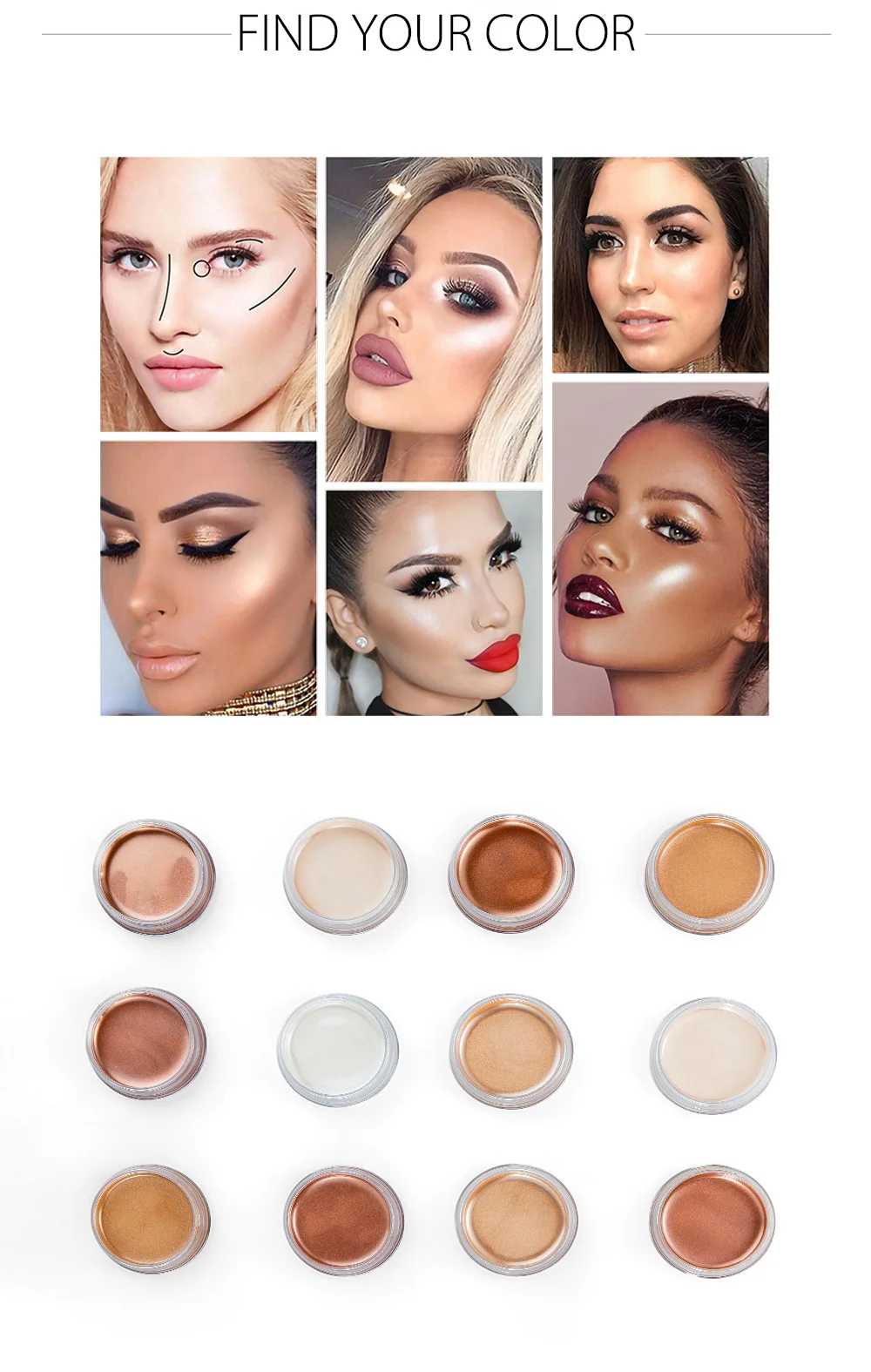 Макияж для лица bronzing highlighter cream 6 цветов водостойкий стойкий мерцающие тени крем металлический хайлайтер палитра HF135