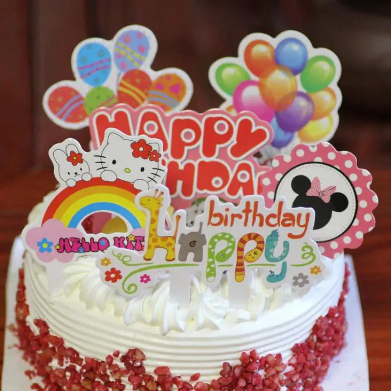 10 Sets Colorful Baby Shower Happy Birthday Cake Topper Decoration Girl Kidsroom Cupcake Paper Party Favors Anniversaire Enfant | Дом и сад