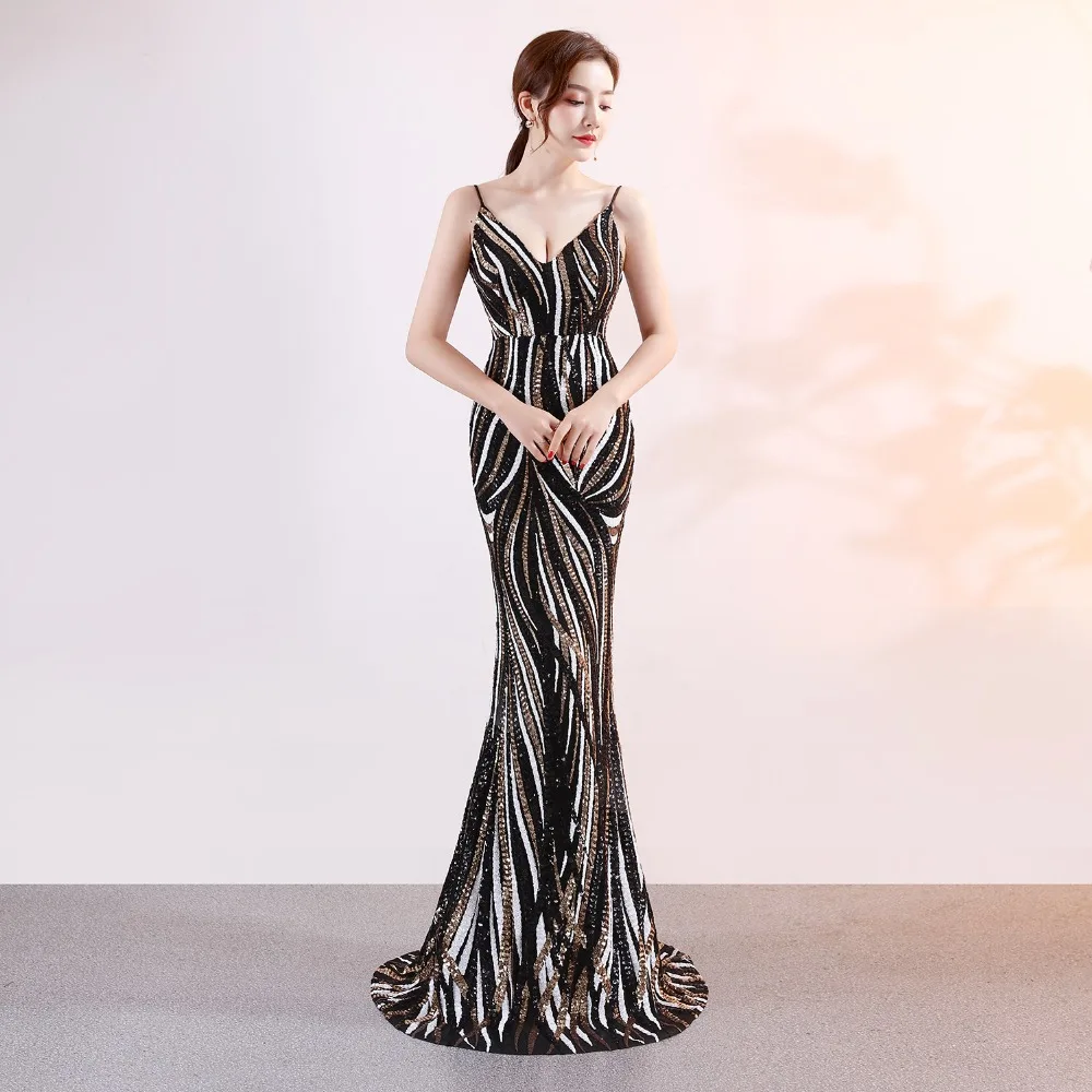 Женское длинное платье-Русалка Corzzet черное облегающее вечернее платье на
