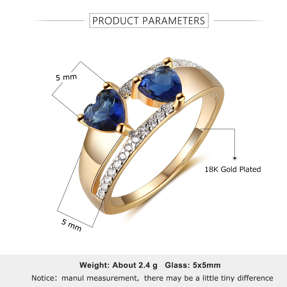 Fashion Copper Gold Rings Blue Heart Cubic Zirconia Trendy Classic Party Jewelry For Women Lady (jewelora RI103484) | Украшения и
