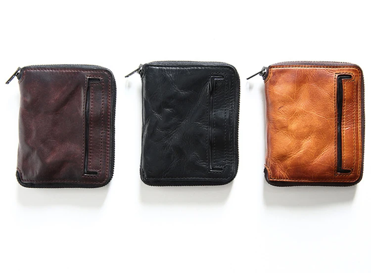 Genuine Leather Wallet For Men Mens Luxury Brand Designer Vintage Cowhide Small Short Zipper Wallets Purse Card Holder For Male