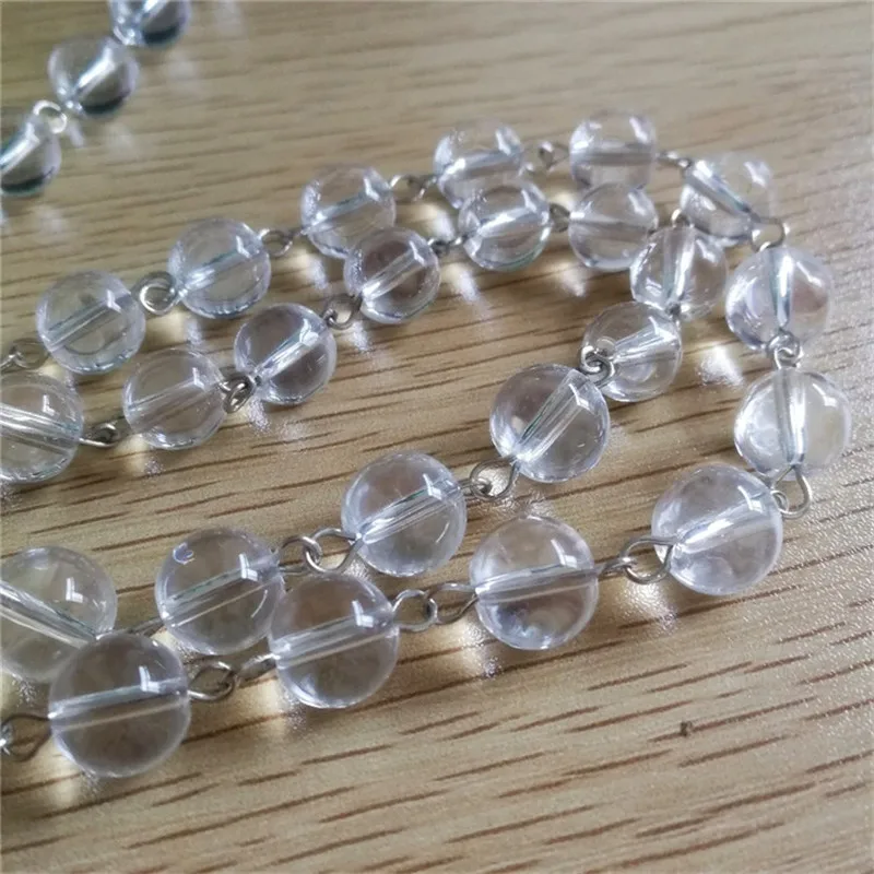 

10mm Crystal Glass Smooth Round Beads with Chrome Pin Strand Garland Parts for Home Curtain/Door Decoration