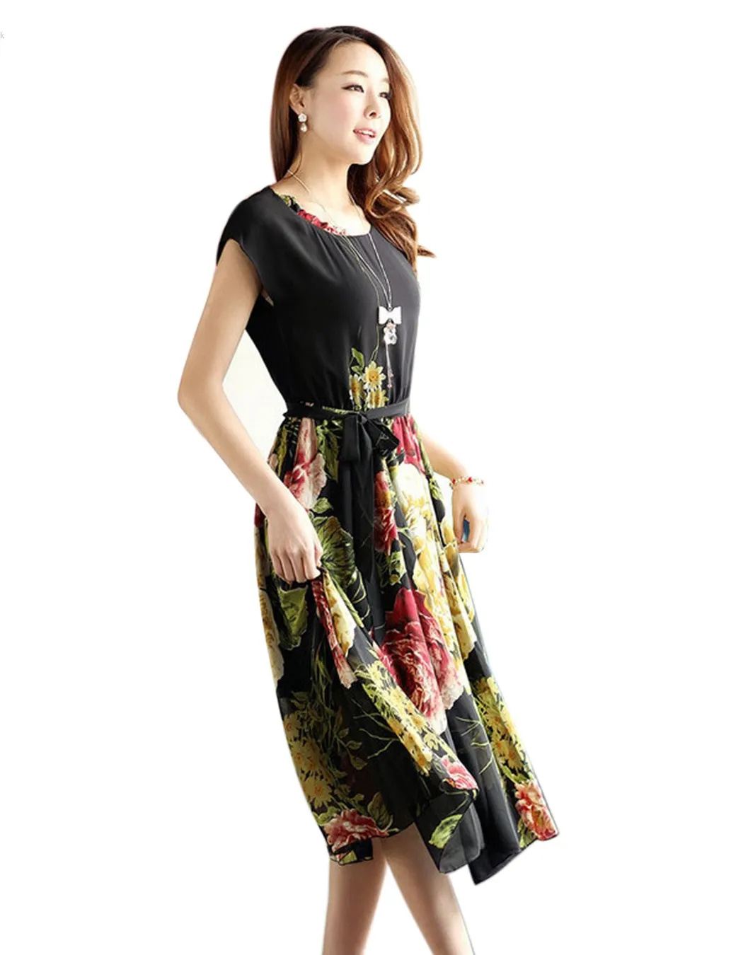 Цветочный Принт Макси Платье Женщины Случайные Старинные Цветок Рукавов Летние