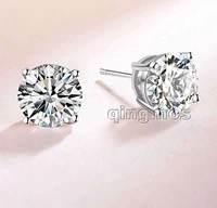 classic small 3mm white zircon four claws sterling silver 925 earring ear573