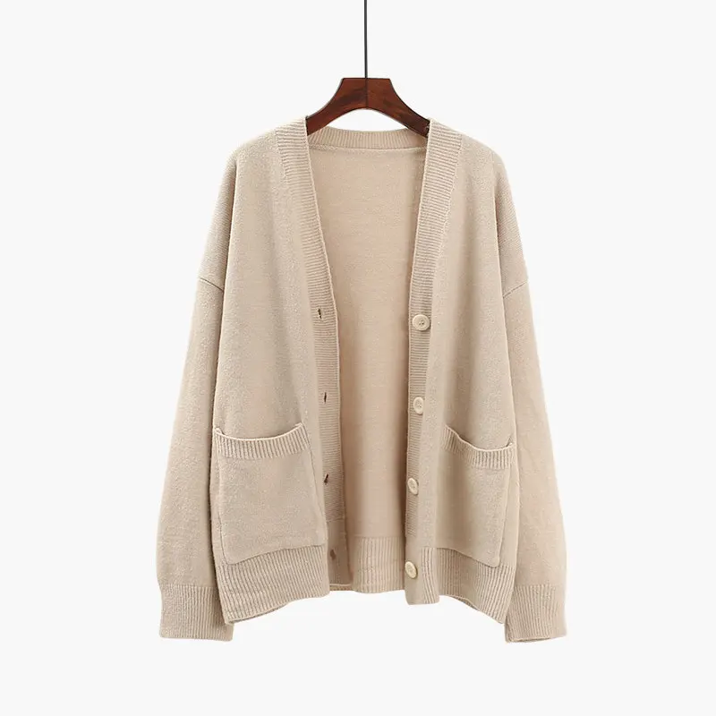 Harajuku V-Neck Sweater Cardigan Women Spring Loose Basic Coats Pockets Knit Fashion Jacket Female C5216 |