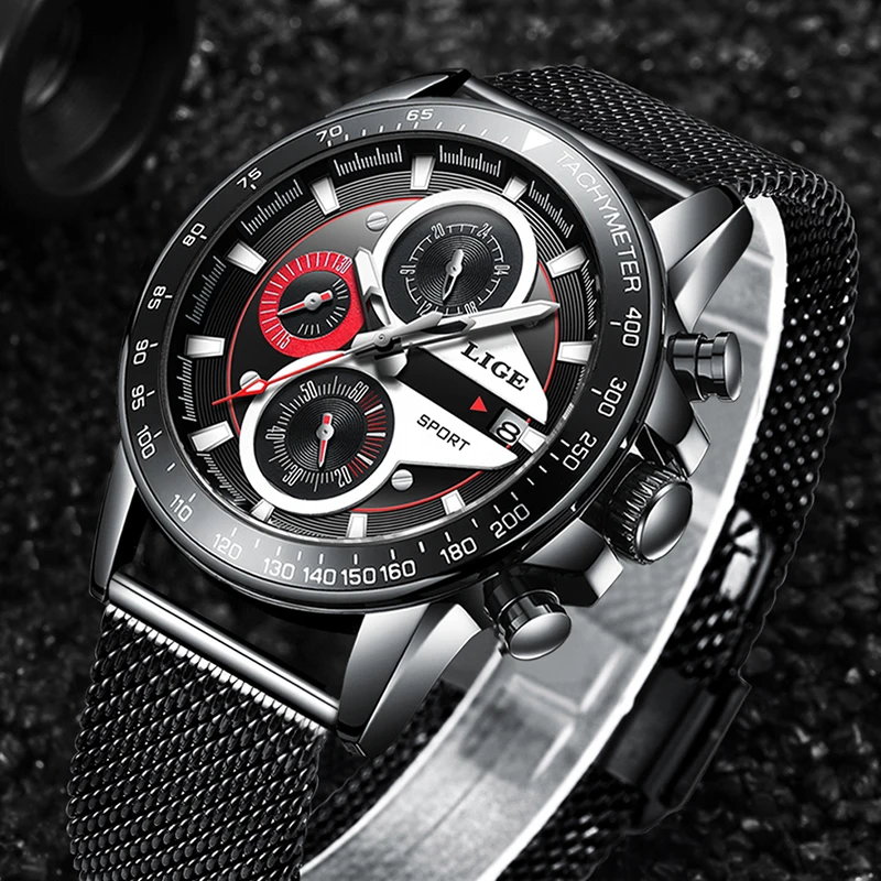 Reloj hombre LIGE Официальный магазин Топ бренд Мода Новые мужские водонепроницаемые часы наручные, кварцевые часы светящийся хронограф