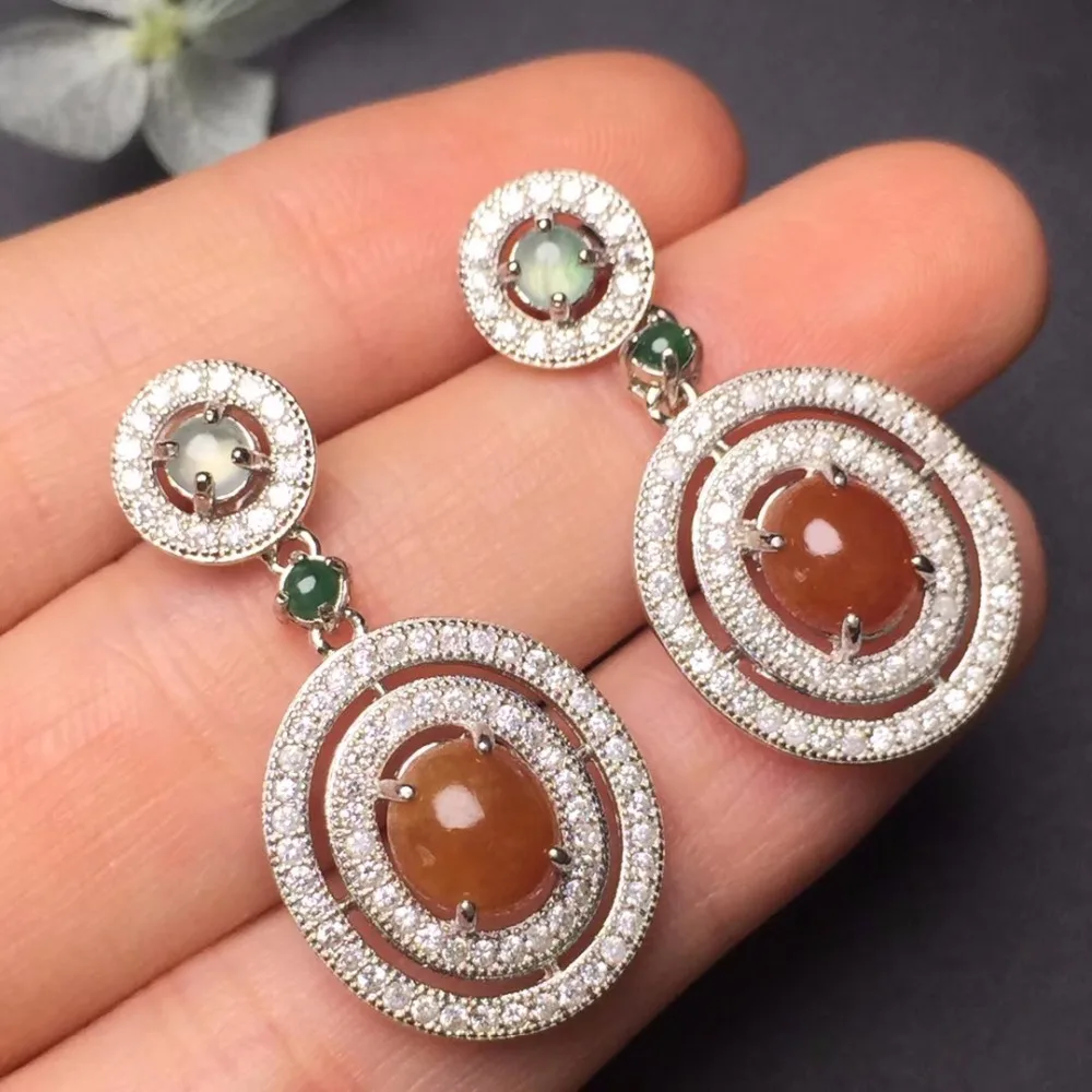On Sale Fine Jewelry real high quality 925 sterling Silver 100% Natural Red Jade Gemstone Earrings For Women earrings | Украшения и