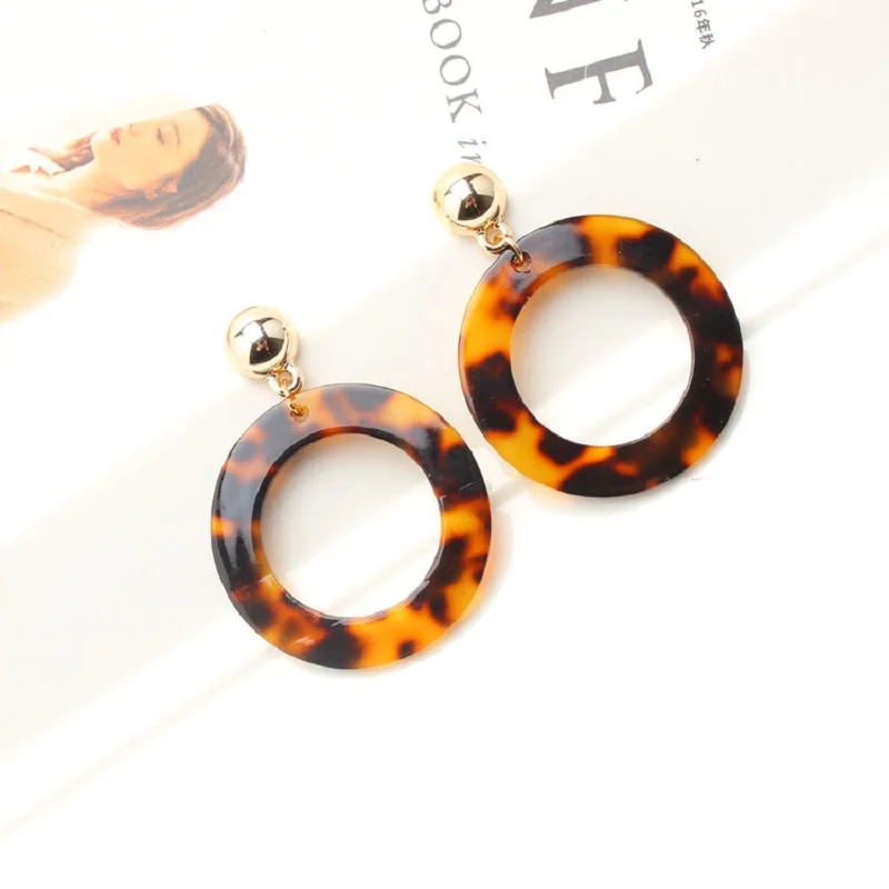 MINGQI Fashion acetate resin acrylic leopard dangle earrings Korean brown geometric round square rectangle earring women jewelry | Украшения