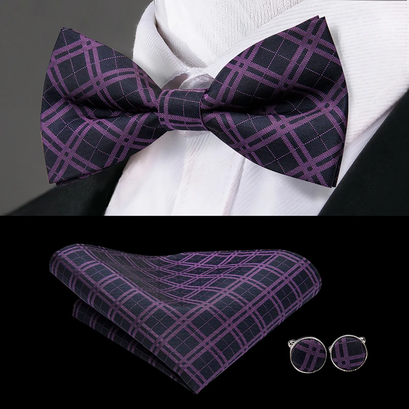Hi Tie Классические фиолетовые галстуки бабочки для мужчин 100% шелковые