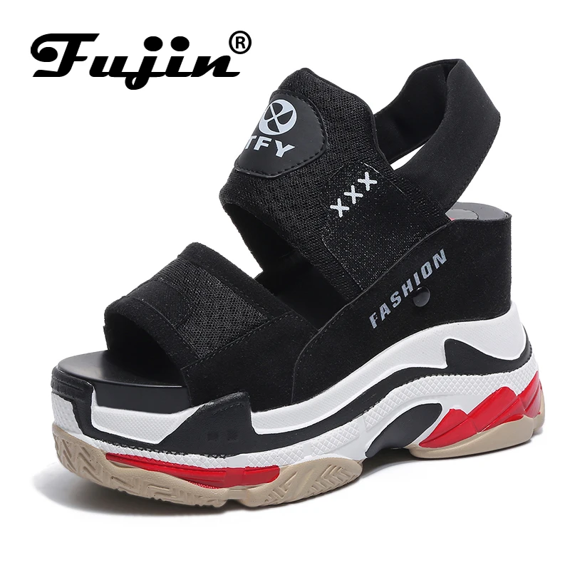 Fujin/босоножки Новинка 2020 года Женские летние туфли на танкетке Повседневная