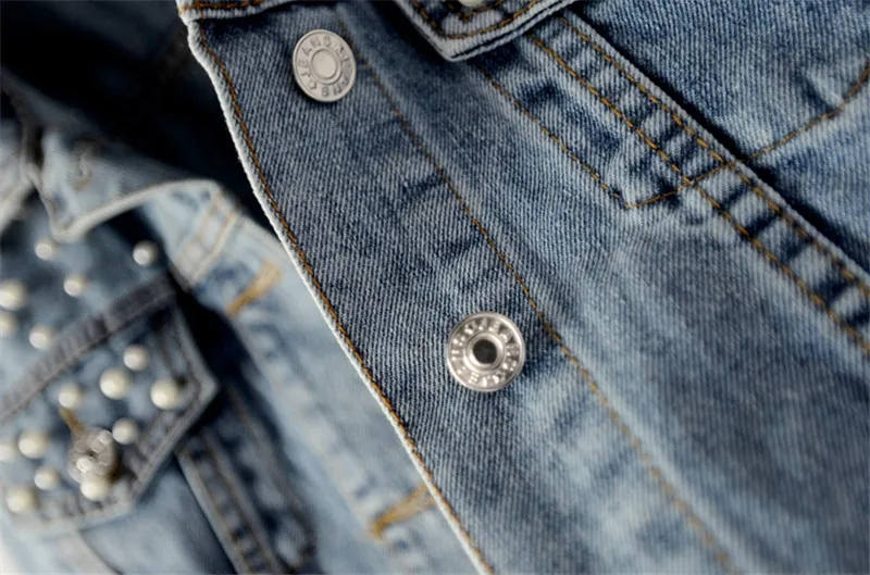 Летняя короткая джинсовая куртка с бисером Женская винтажная Базовая длинным