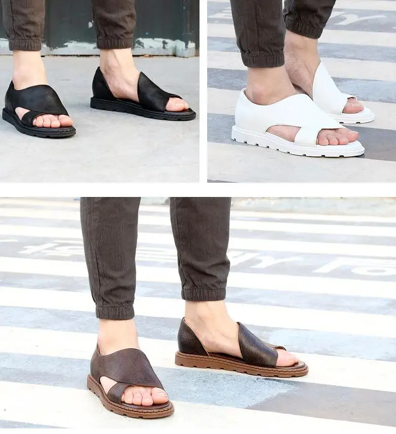 Male New Style Fashion Leather Summer Outdoor Shoes for Men Lace-up Rome Flat Sandals Male Beach Sandals