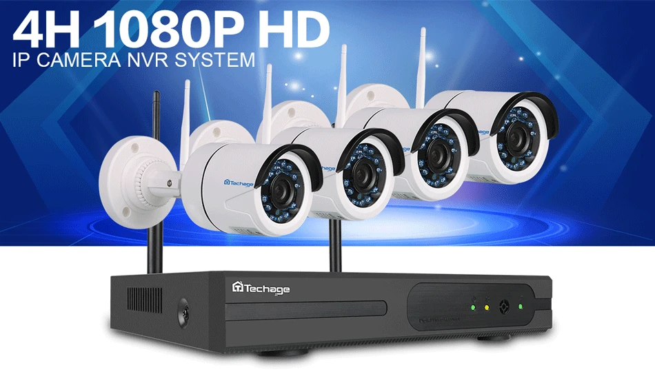Techage 4CH 1080P Беспроводной NVR комплект 2MP CCTV система 1 ТБ HDD наружная IR Cut аудио Wifi ip-камера безопасности комплект видеонаблюдения