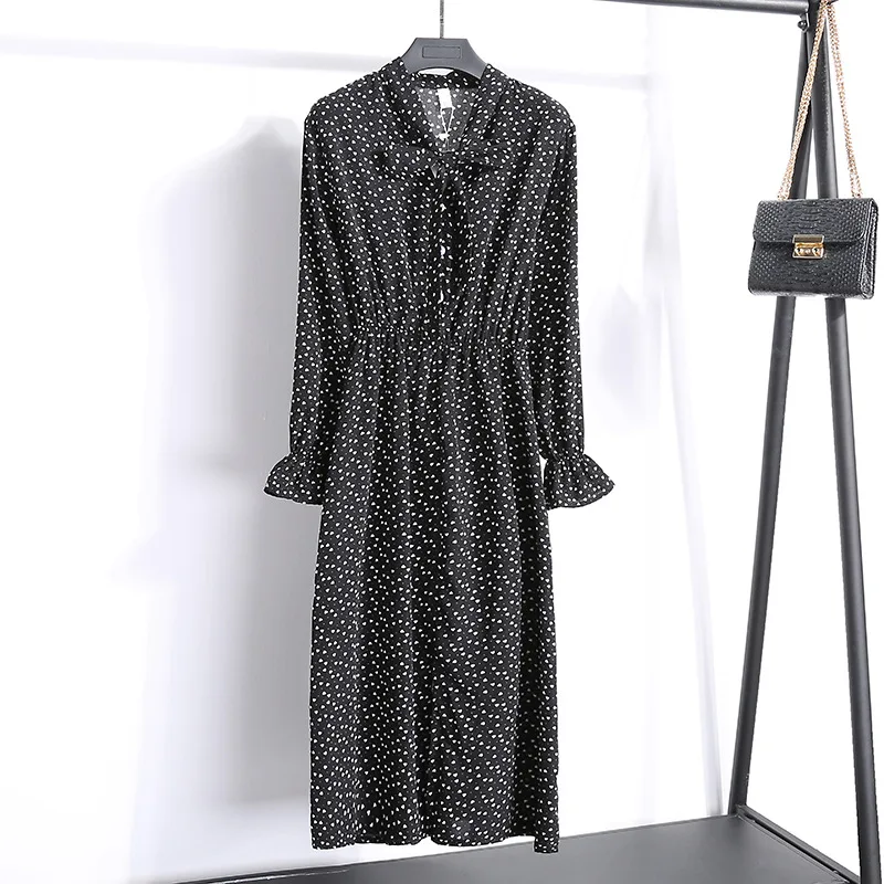 HXJJP весенне-осеннее шифоновый эластичный пояс платье в стиле ретро женское с