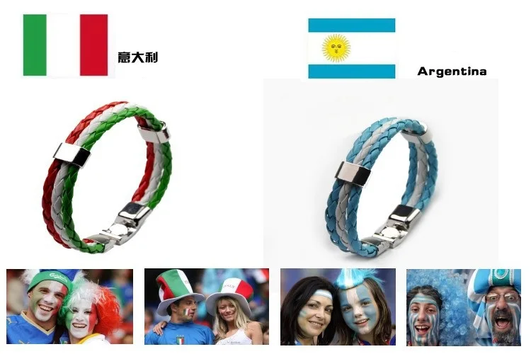 Спортивные мужские плетеные браслеты из 3 нитей с национальными флагами|bracelet