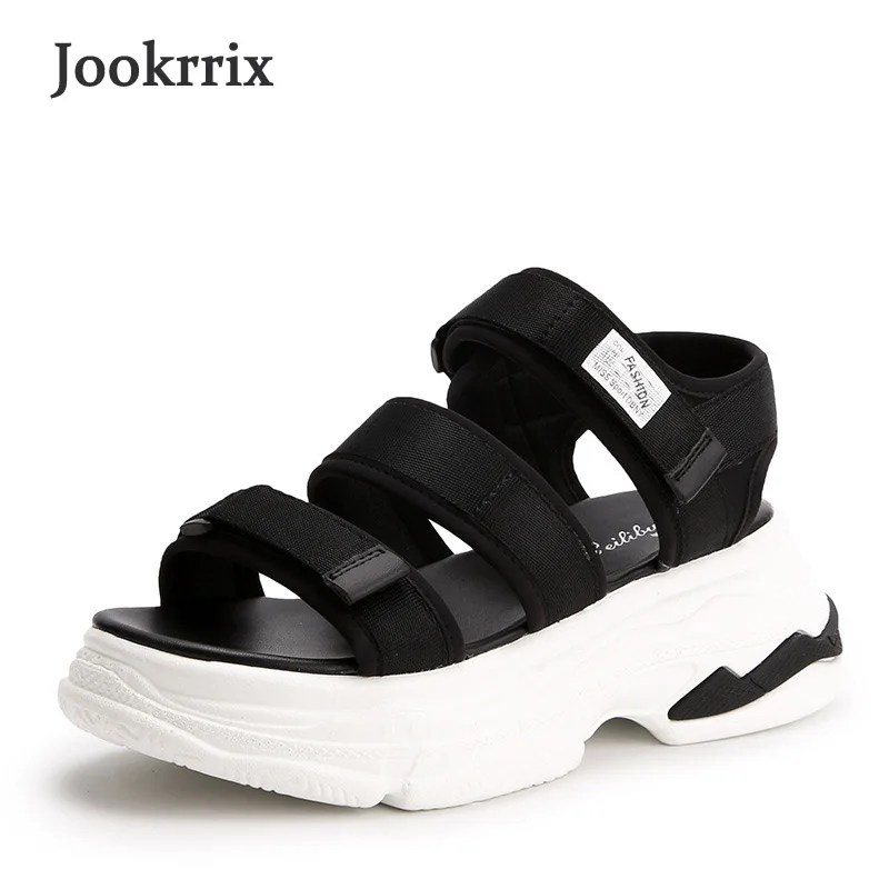 Jookrrix; Новинка года; сезон лето; модная брендовая обувь на платформе для девушек; женские пляжные сандалии; женская обувь для отдыха; Цвет белый; дышащая обувь с открытым носком; Цвет Черный