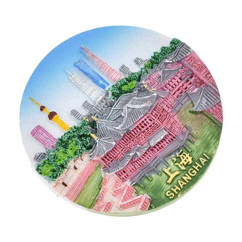 Zigzag Bridge 2 Личи Шанхай сценический магнит на холодильник Lujiazui круглой формы смолы магниты и сувениры на холодильник Современное кухонное украшение для дома - Цвет: Zigzag Bridge 2