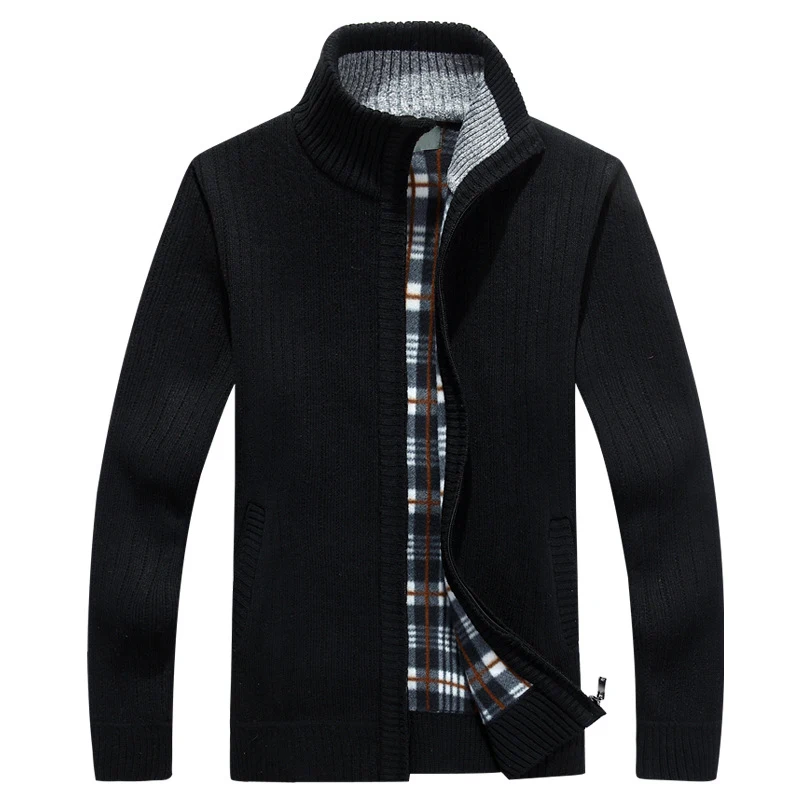 2018 Men Thick Stand Collar Knit Sweaters Solid Colour Mens Sweater Zipper Design Warm Cardigan Jacket Slim Outwear |