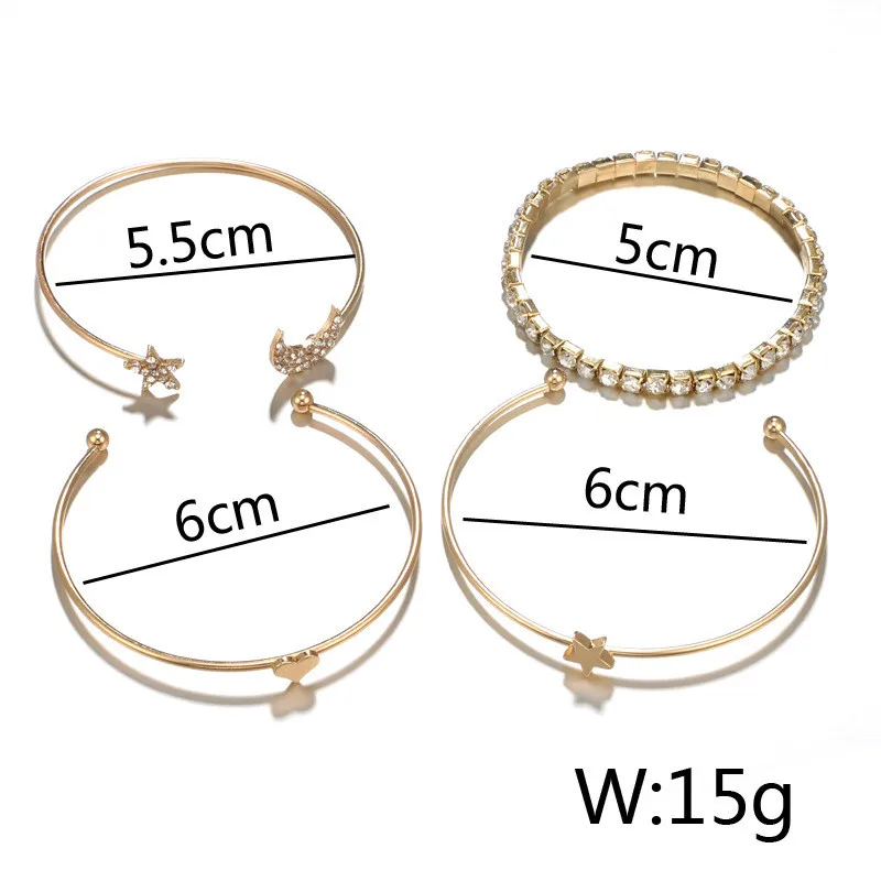 HOCOLE 4pcs/set Moon Star Heart Charm Cuff Bracelets&amp Bangles Gold Silver Color Micro Paved Crystal Bracelet Sets For Women - купить по