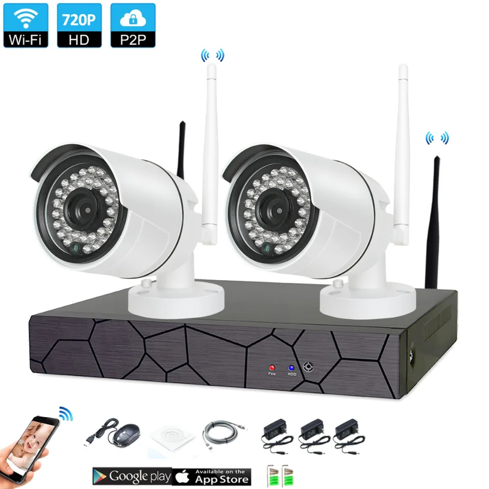 2CH 1080 P HD Беспроводной NVR Kit P2P 720 внутренний наружный IR Ночное Видение безопасности