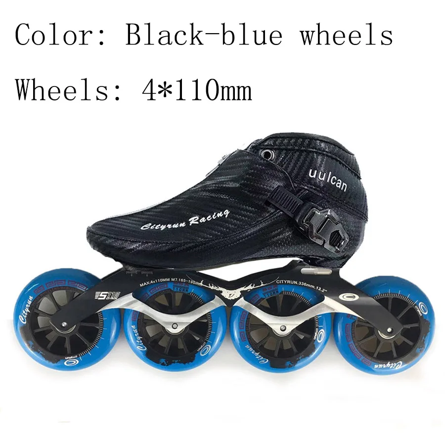 black blue 4-110mm Cityrun скоростные роликовые коньки европейский размер 30-44 углеродное волокно Профессиональные коньки для соревнований 4 колеса гоночные коньки - Цвет: black blue 4-110mm