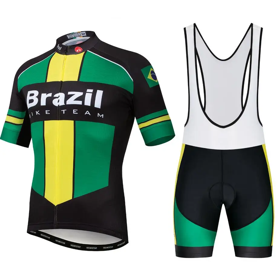 12 Brazil Bib Set Для мужчин Велоспорт Джерси с коротким рукавом MTB велосипед гель шорты германия Польша Бразилия испанско-португальский Майо Ciclismo - Цвет: 12 Brazil Bib Set