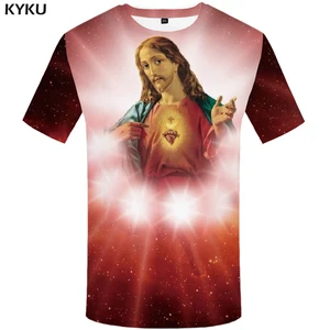 KYKU Jesus T-shirt Men Space Tshirt Anime Clothes Hip Hop Tee Punk Rock Streetwear Galaxy Mens Clothing Summer Casual Tops