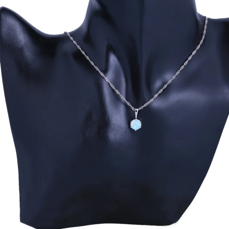 

ROLILASON fashion special silver color white fire opal necklace pendant anniversary gift for women OP837