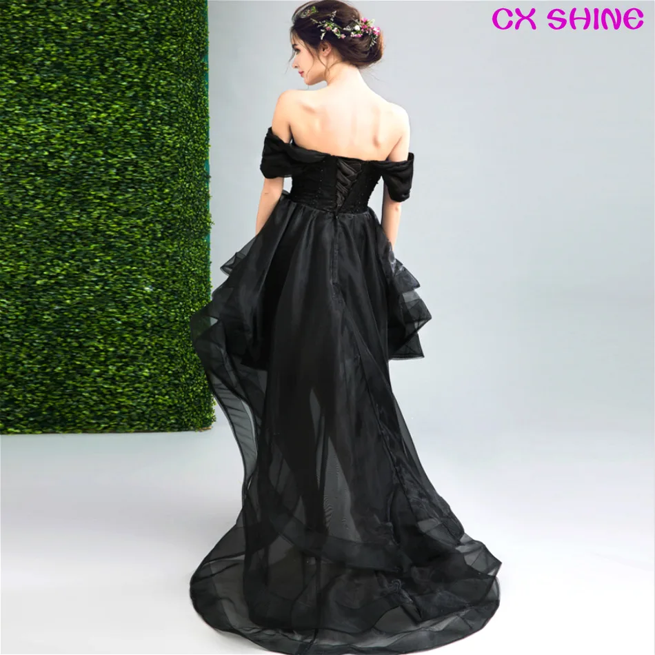 CX блестящее черное длинное вечернее платье с низким шлейфом и кружевом
