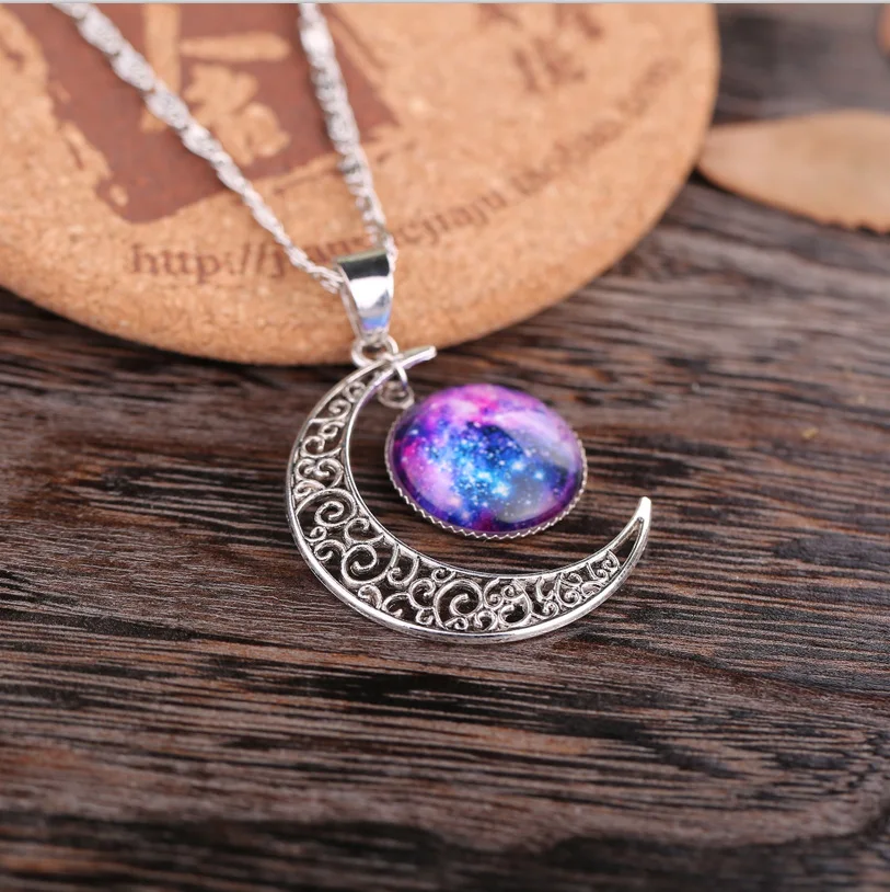 

LNRRABC Star Sailor Moon Necklace Pendant Crescent Vintage Hollow Long cheap Chain Link Pendants Galactic Glass Cabochon Sweat