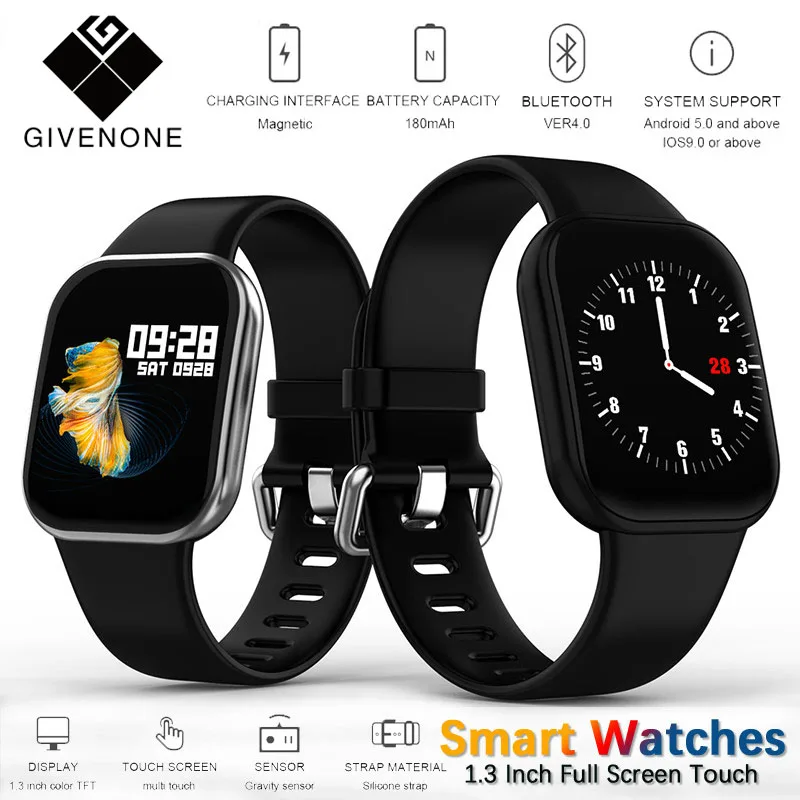 GIVENONE Смарт-часы с сенсорным экраном водонепроницаемые Bluetooth фитнес-трекер
