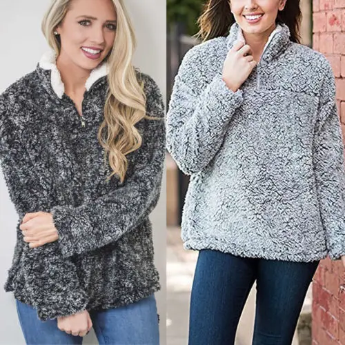 2018 New Fashion Sexy Women Pullover Long Sleeve Hoodies Gray Warm Tops Autumn Winter Loose | Женская одежда