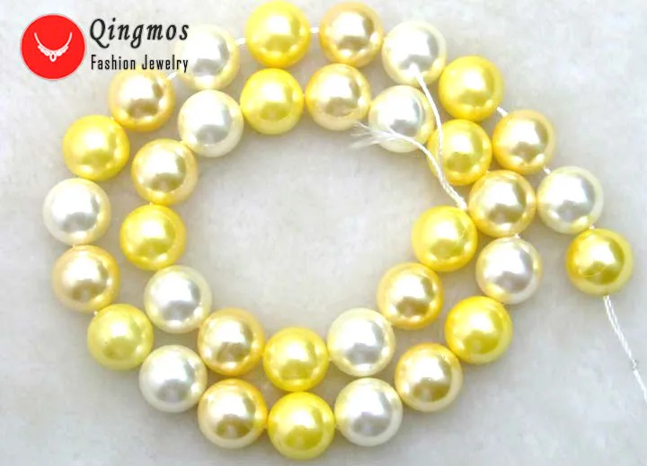 

Qingmos 12mm Round Gray Sea Shell Pearl Beads for Jewelry Making DIY Necklace Bracelet Earring Accessories Loose Strand 15"