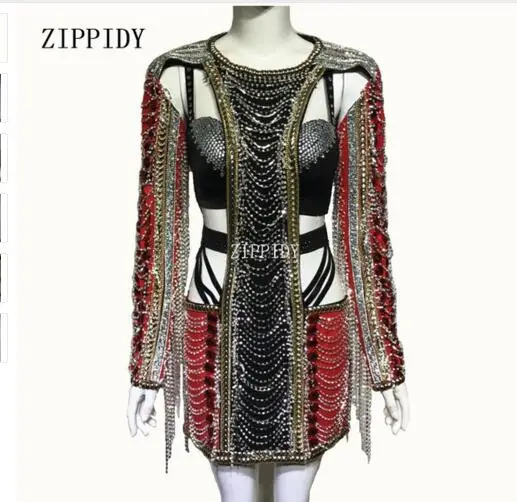 Блестящее черное красное платье стразы сексуальная сценическая одежда цепочки