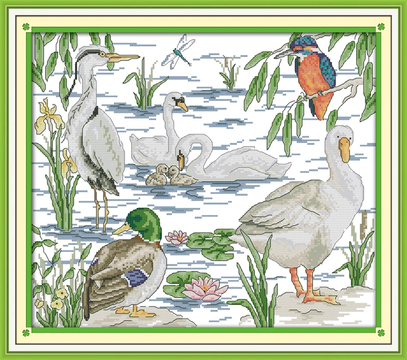 

Water birds cross stitch kit 14ct 11ct pre stamped canvas embroidery DIY handmade needlework