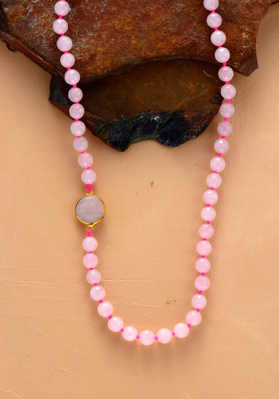 Women Beads Knotted Necklace 8MM Faceted Pink Quartz Lariat Luxury Bohemia Jewelry | Украшения и аксессуары