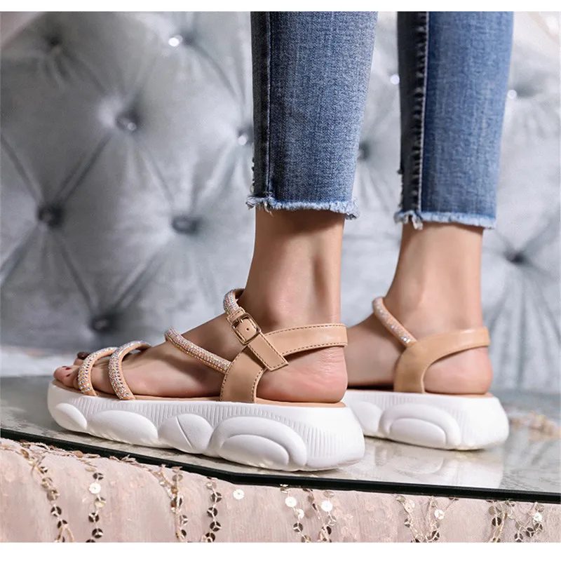 

2019 Summer Leisure Women Sandals Open Toe Muffin bottom Sandals Women Sandals High Quality Med Heels Woman Buckle Strap Shoes