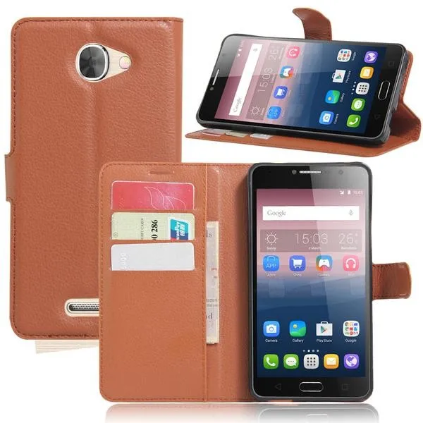 

100pcs/lot Free shipping Hot Selling Lychee Wallet Leather Case Stand With Card Holder For Alcatel One Touch Pop 4S