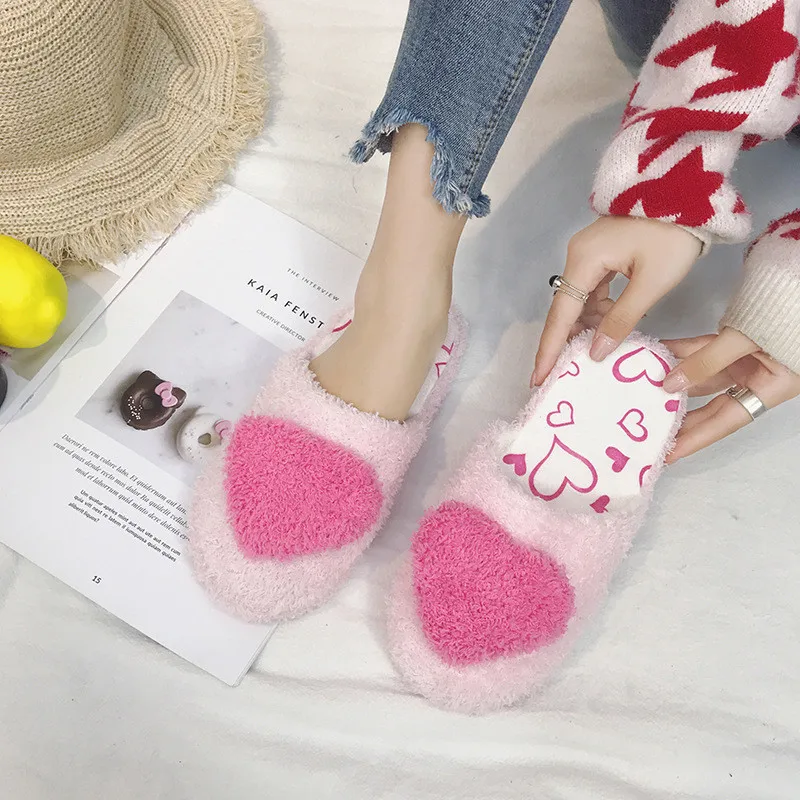 2018 домашние тапочки женские меховые зимние Милая Женская обувь в форме сердца