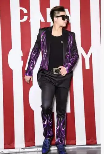 Новинка 2017 Мужская одежда для ночного клуба костюм под смокинг певица с черным